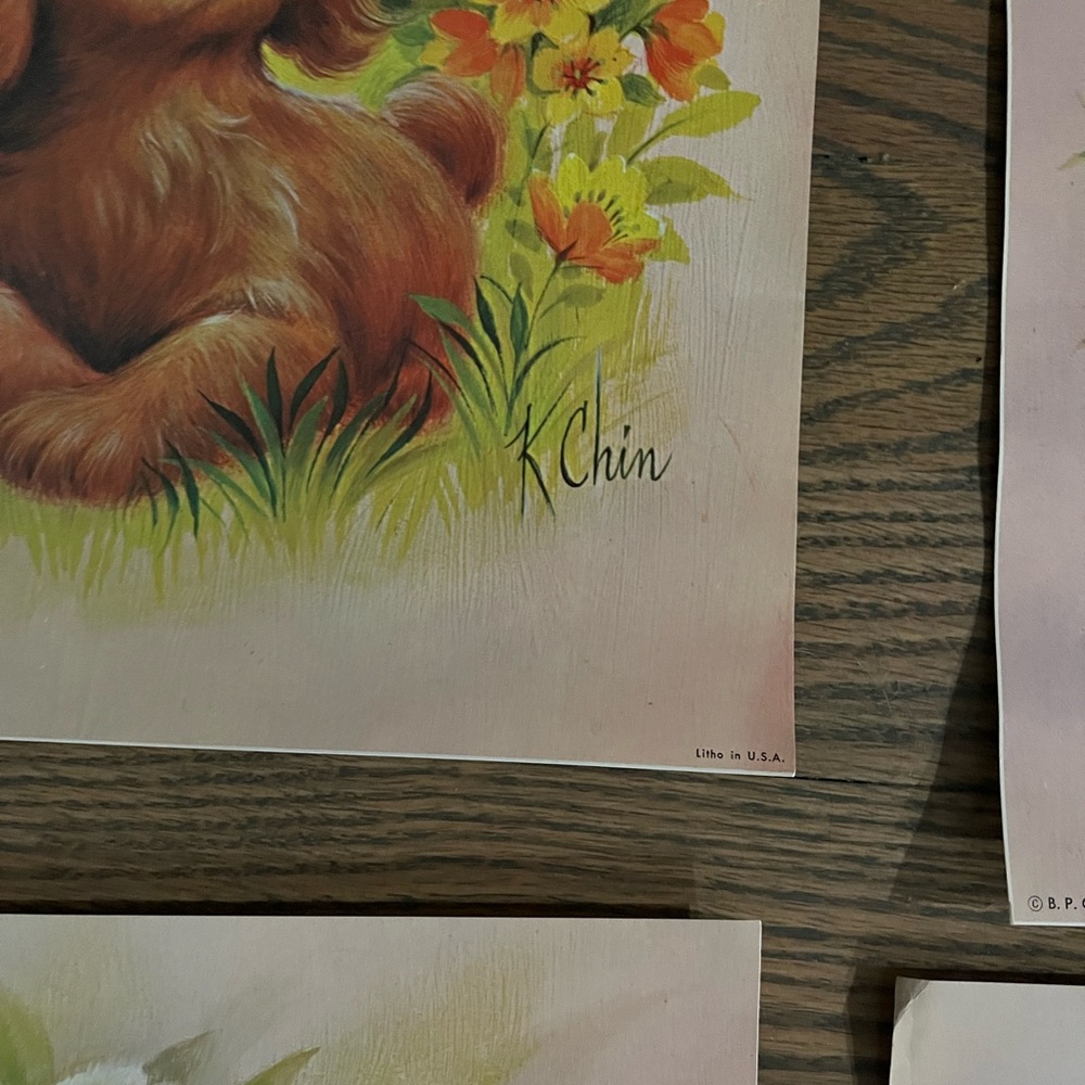 Vintage puppy artwork set of 4 - Picture 3 of 8